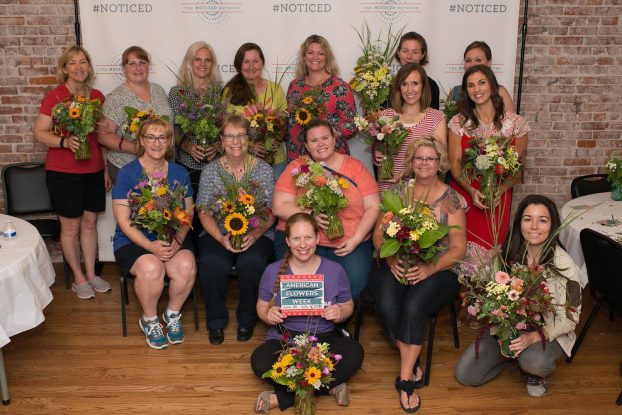 The Bloom Academy and guest instructor Andrea K. Grist (shown front/center) celebrated American Flowers Week with local Missouri-grown flowers from Roscoe's Fresh Cut Flowers (c) Hanna Bowes DiFiore