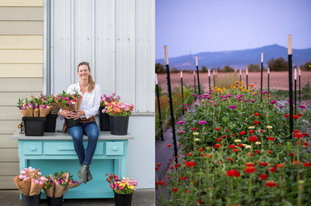 Krista and her zinnias