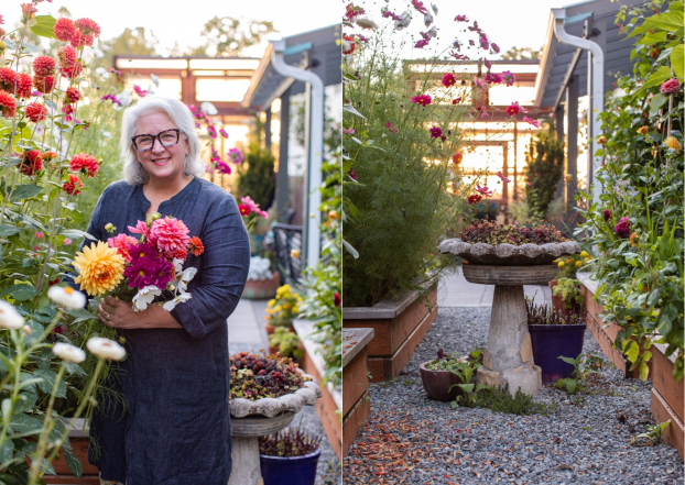 Debra in the Slow Flowers Cutting Garden