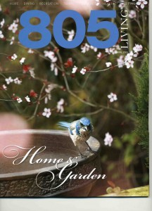 A sweet birdie perches on the cover of 805 Living, photographed at Botanik by Gary Moss