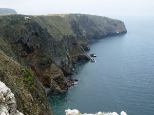 A view down the rocky coast of Santa Cruz Island