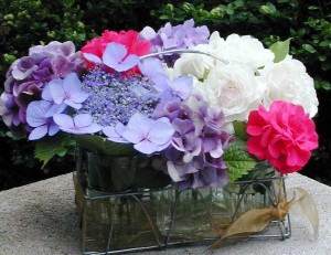 hydrangeas and roses - straight from my garden in 2006