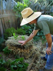 His face hidden under a brim, Pat demonstrates the layering method