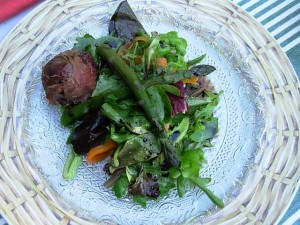 Robyn's delicious salad with asparagus and a yummy fig wrapped in prosciutto - unforgettable!
