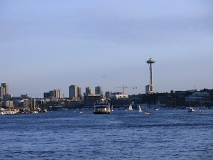 The view from Ivar's on Lake Union: Seattle's skyline and the iconic Seattle Space Needle
