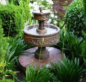 Elegant and cool, a splashing fountain in the heart of Robyn's garden