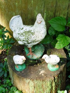 Castiron Hen and Chicks are part of Kathy's amazing menagerie of vintage farm animals 