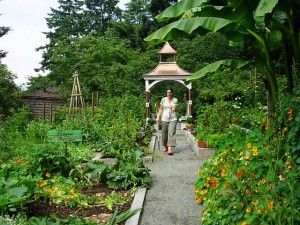 Kathy Fries, framed by her new gazebo