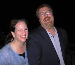 Debra and R.J. on location in his outdoor dining room