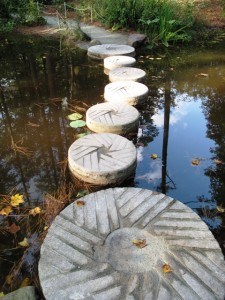 I love the placement of these round millstones providing transit across the pond