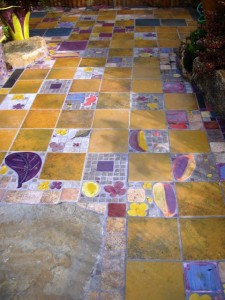 A checkerboard of color in a patio installation