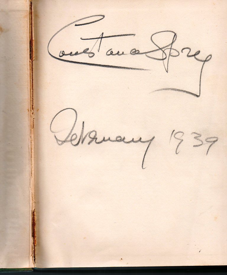 Yes, I have her signature in my used copy of "Flowers in House and Garden," published in 1937.  Signed in pencil, the inscription is dated February 1939.