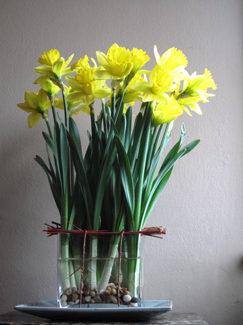 Showcasing a single type of flower - here, it's spring daffodils - this technique is easy and carefree.
