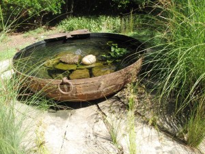 Cauldron-turned-water feature