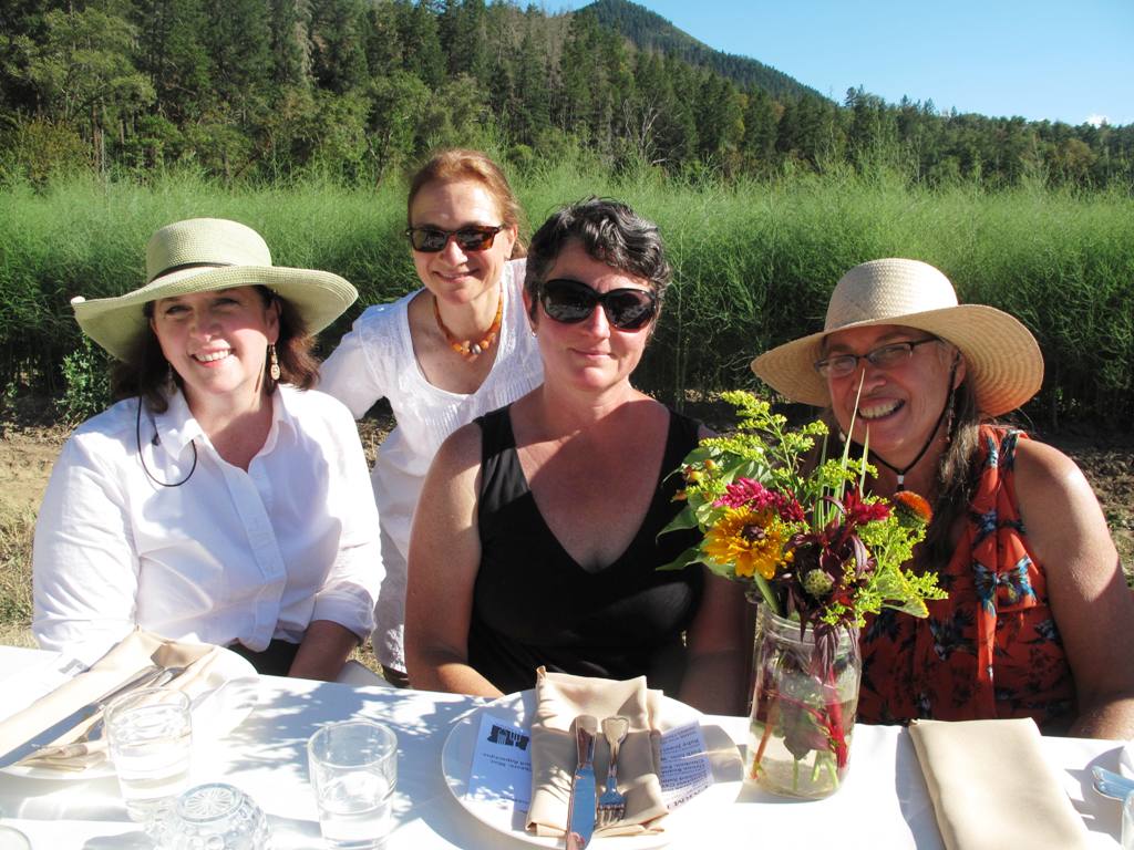 A final shot: Me with Joan Thorndike of Le Mera Gardens, Tracy Harding of Rogue Valley Farm 2 School and Suzy Fry of Fry Family Farm.