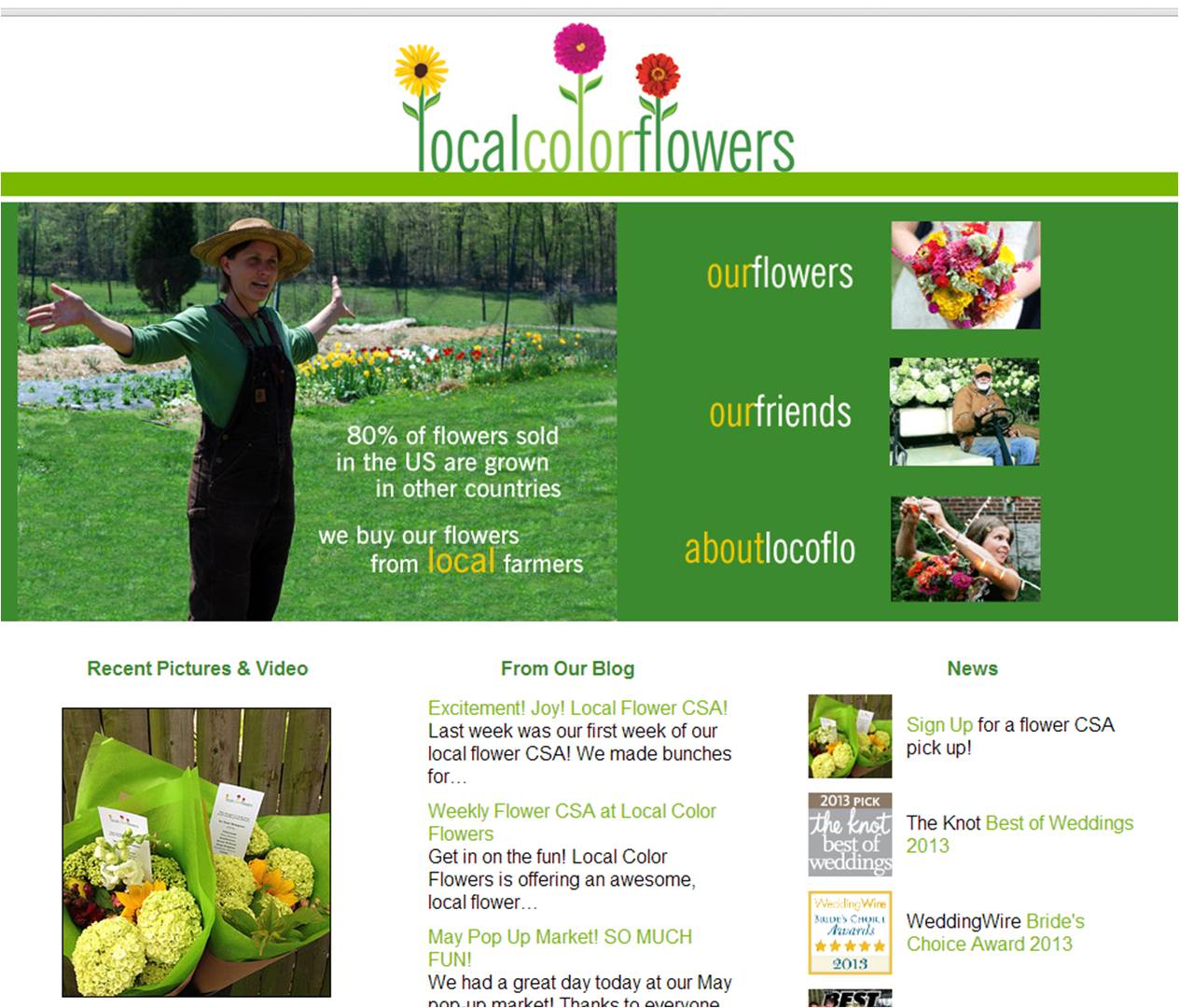 Home page for Local Color Flowers' web site.