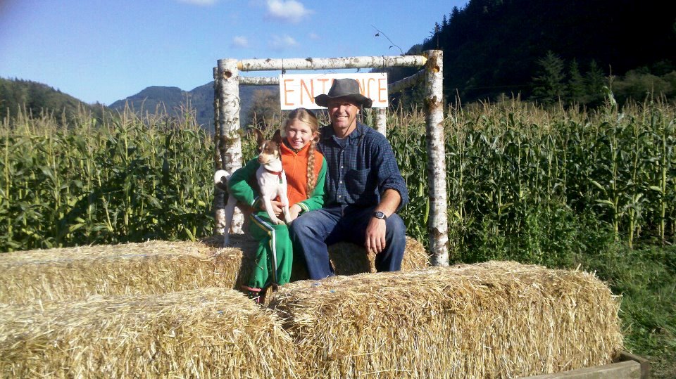 In the fall, there's a pretty fun Pumpkin Patch and Corn Maze at Oregon Coastal. Here, Patrick poses with his daughter Nina.