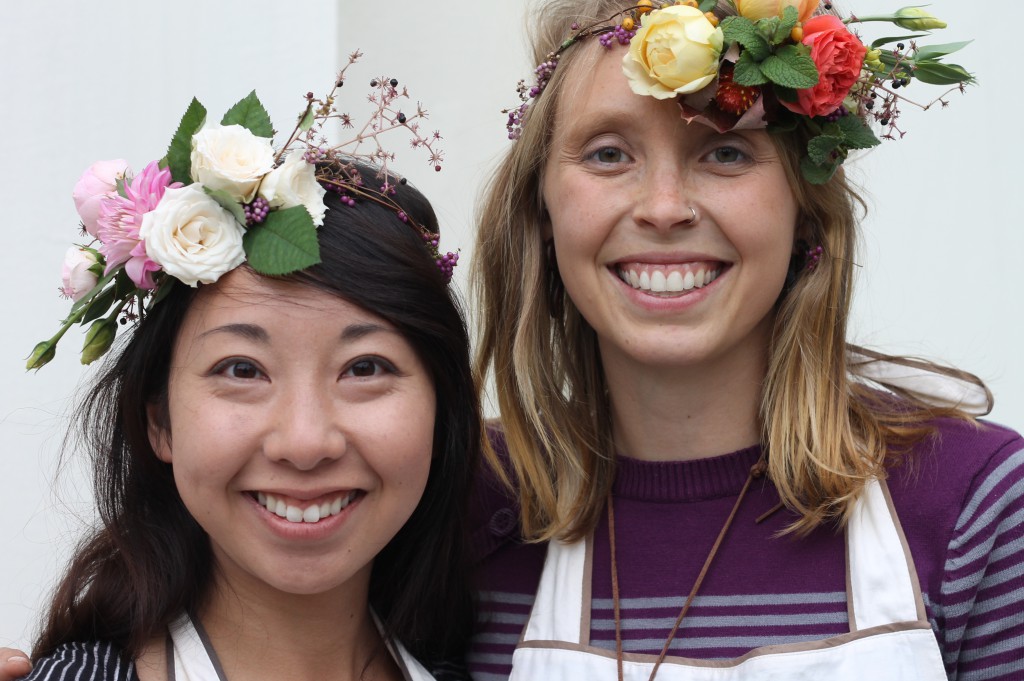 Gretel (right) and friend  - showing off their floral crowns.