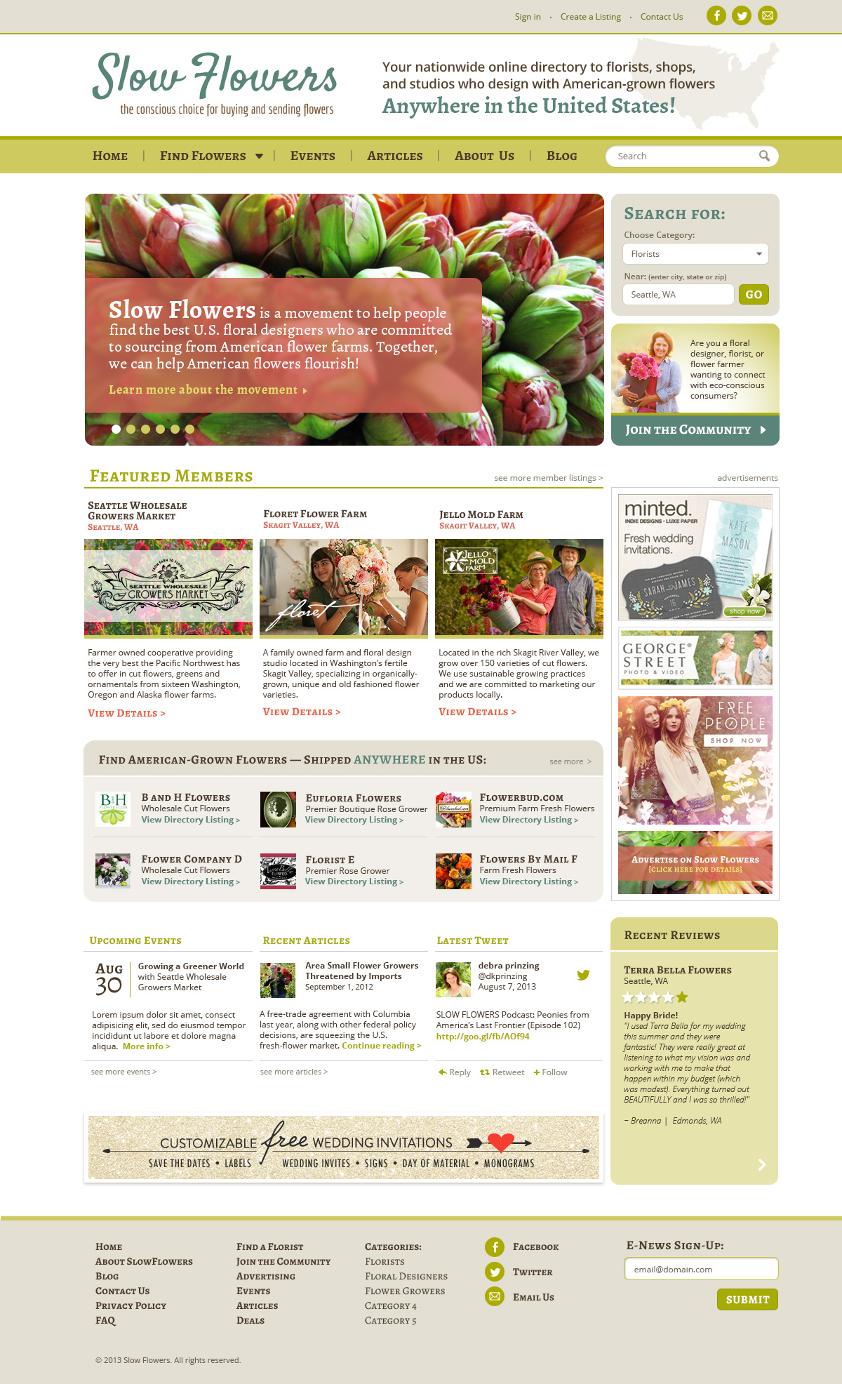 Here is the sample Home Page for the Slowflowers.com site