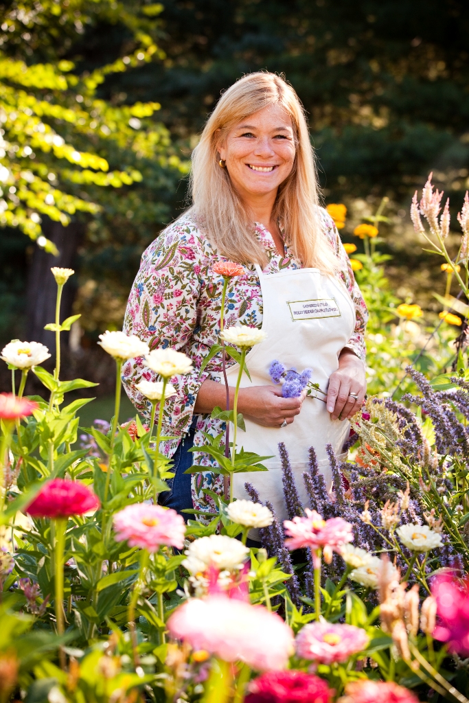 Holly Heider Chappel, in one of her favorite places on earth: Her own backyard flower garden. "The Answer is in the Garden," she says.