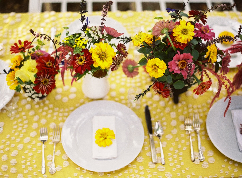 A lovely tabletop of home-grown florals. 