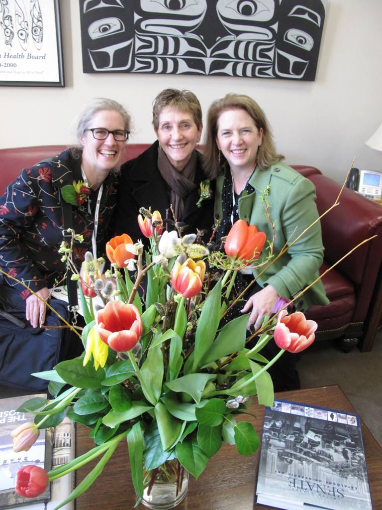 With the "Washington State" Delegation, from left: Diane Szukovathy, Vivian Larson & Deb Prinzing. The Washington-grown flowers were delivered to the Congressional representatives who we met with.