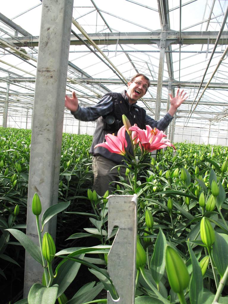 Having fun with the lilies - Bill is a bit of a ham!