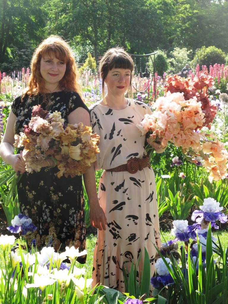 Nicolette (left) and Sarah (right), at their happy place in the iris garden.
