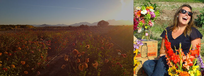 Here's a glimpse of Emily (right) and the New Mexico floral landscape (left)