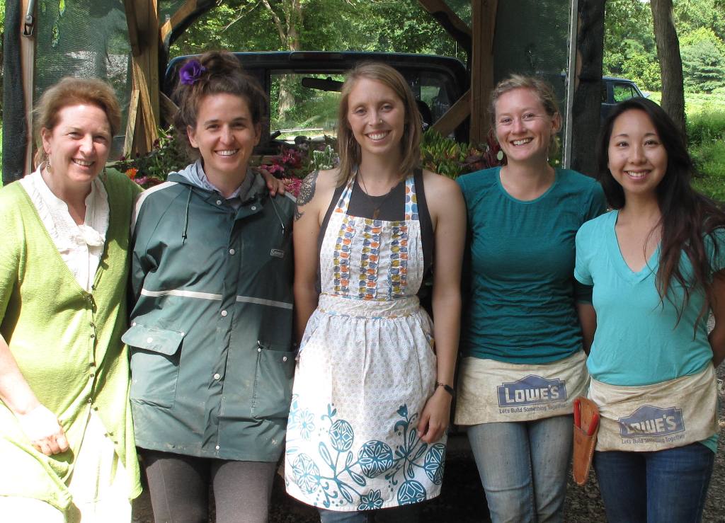 From left: Me, design intern Katie Vontz, Gretel Adams (Sunny Meadows Flower Farm co-owner), design intern Danica Jones and Sunny Meadows floral designer   Kumiko Matsuura.