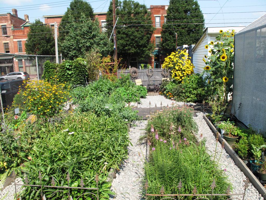 Tidy and enchanting, the cutting garden is wedged between greenSinner's studio and the adjacent city parking lot.