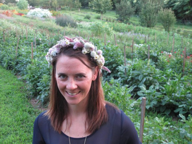 A beautiful Love 'N Fresh team member models her equally beautiful flower crown, fashioned by Jennie Love during our podcast interview.