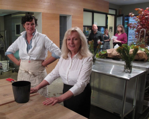 Emily Thompson (left), Flower School founder Eileen Johnson (right). In the background you'll notice the rest of the leadership team.