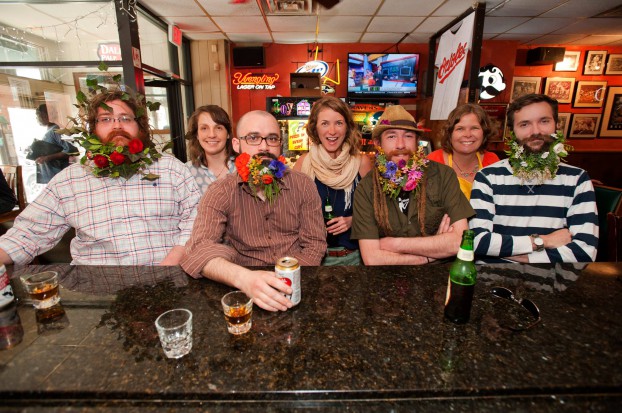 Guys in Baltimore, modeling their floral facial hair for Local Color Flowers' Baltimore Beards Project