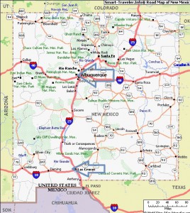 Check out the arrows that indicate Albuquerque in the north/central part of the state - and Las Cruces in south/central.