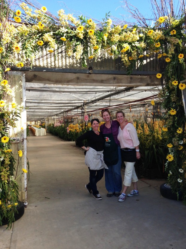 This photo gives you a sense of scale that the floral arch achieved. With Laura Cogan, Margaret Lloyd and Rebecca Raymond.