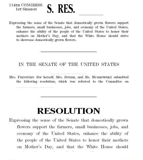 The opening lines of the Senate Resolution urging support of American Grown Flowers.