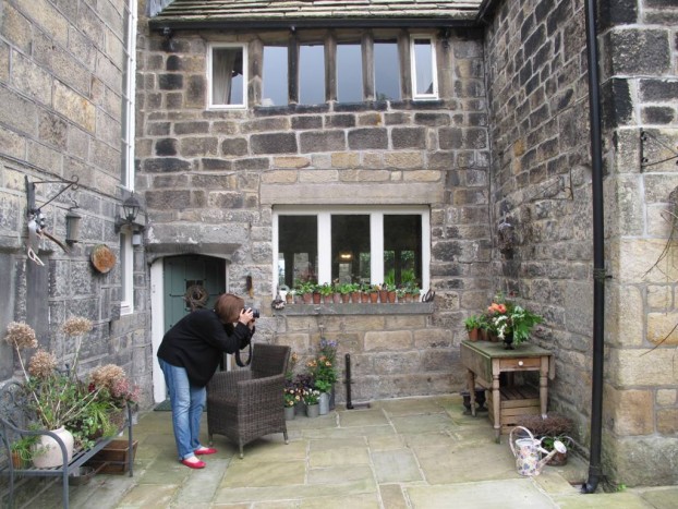The photo shoot: In the courtyard of Sarah's ancient stone cottage in Yorkshire. So magical to be there!