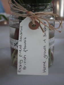 A jam jar filled with Yorkshire-grown flowers, part of the decor at the Tea.