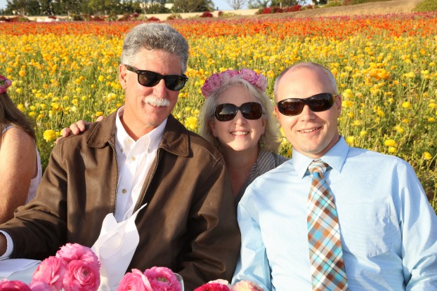 I joined flower farmer Mike A. Mellano (left) and Kasey Cronquist (right) to celebrate the Field to Vase Dinner at The Flower Fields in Carlsbad, Calif., this past April.