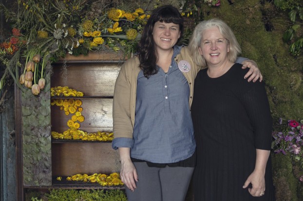 I love this pic of Lisa Waud (left) and me, taken by Heather Saunders at The Flower House press preview on May 1st.
