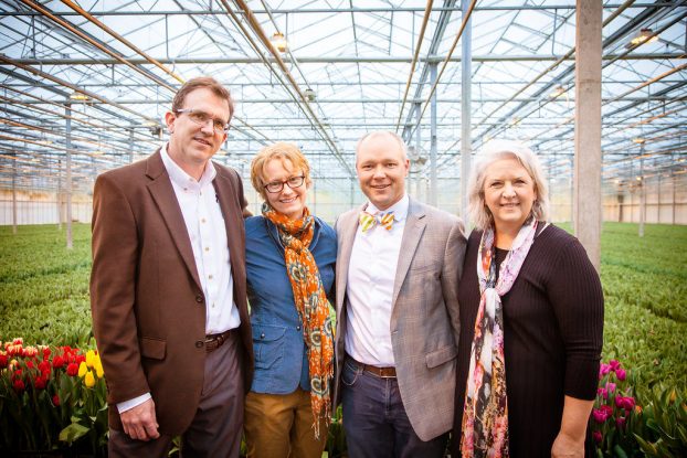 The Certified American Grown Program produces the Field to Vase Dinner Tour -- and is a sponsor of this Podcast. Shown from left: Bill Prescott of Sun Valley Flower Farm, NYT Bestselling author Amy Stewart of "Flower Confidential", Kasey and me.