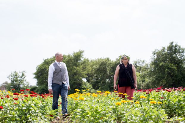 Kasey Cronquist (left) with me at Pamela and Frank Arnosky's Texas Specialty Cut Flowers in Blanco, Texas for the Field to Vase Dinner in May. 