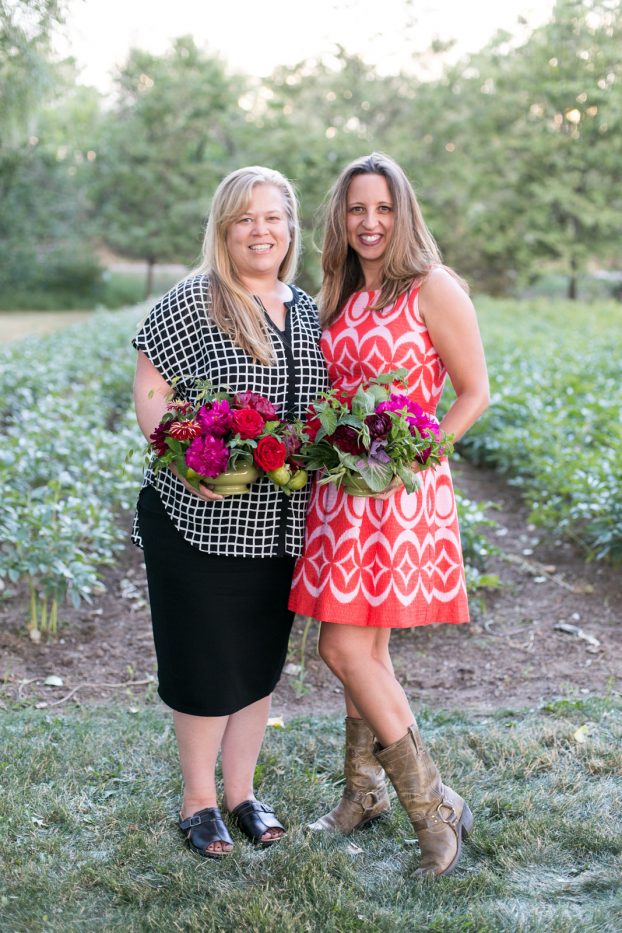 Alicia Schwede (L) and Robyn Rissman (R) at the Field to Vase Dinner Tour at The Fresh Herb Co. in Longmont, CO