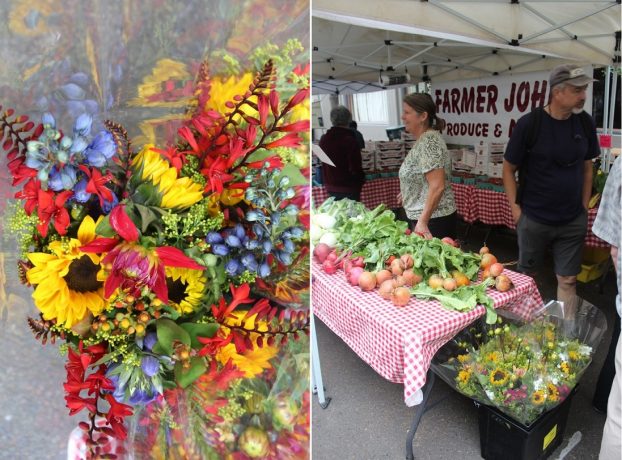 Flowers from 4-T Acres and Veggies from Farmer John's Produce -- at the downtown McMinnville Farmer's Market.