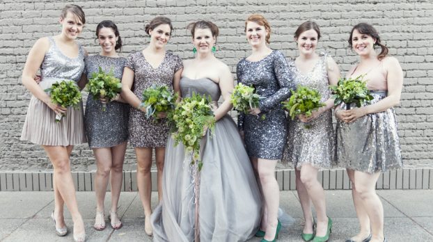 Bella Fiore's gray-and-green color palette. Love the all-green bouquets!
