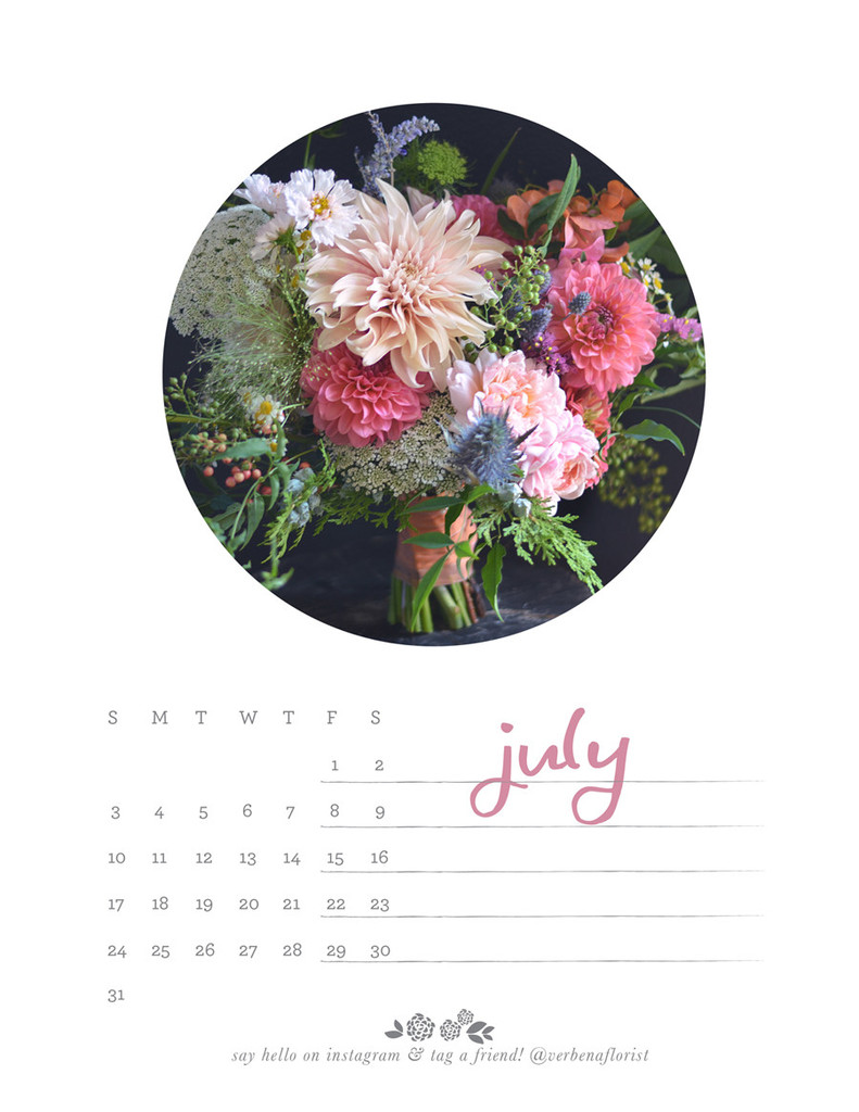 Downloadable 2016 calendar featuring florals by Verbena's mom-daughter farmer-florists