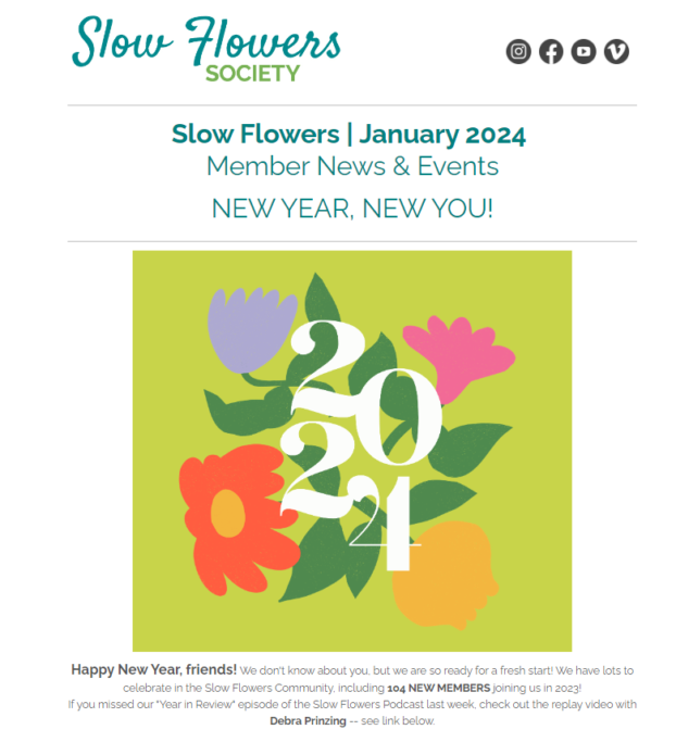 Slow Flowers Newsletter for January 2024