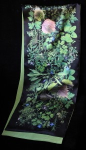 An herb garden, printed on silk as a lovely scarf.