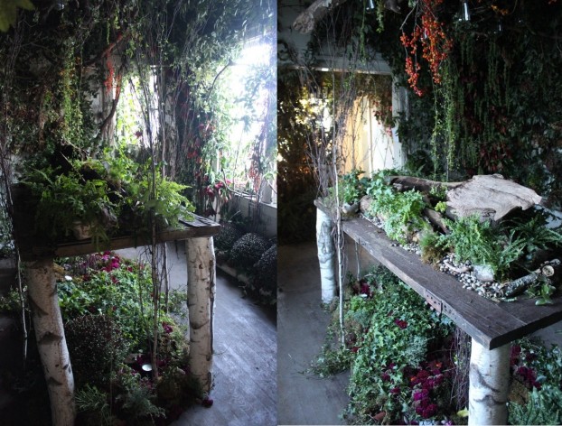 And to views of the central design element, the dining table that Daevid fashioned from a leftover door of The Flower House.